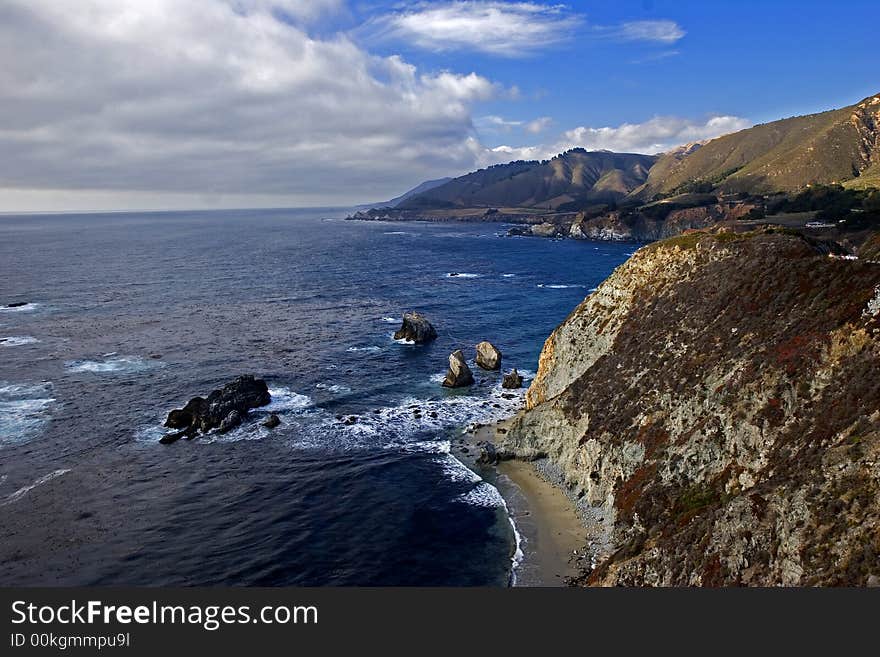 Mountain meets ocean at big sur coast