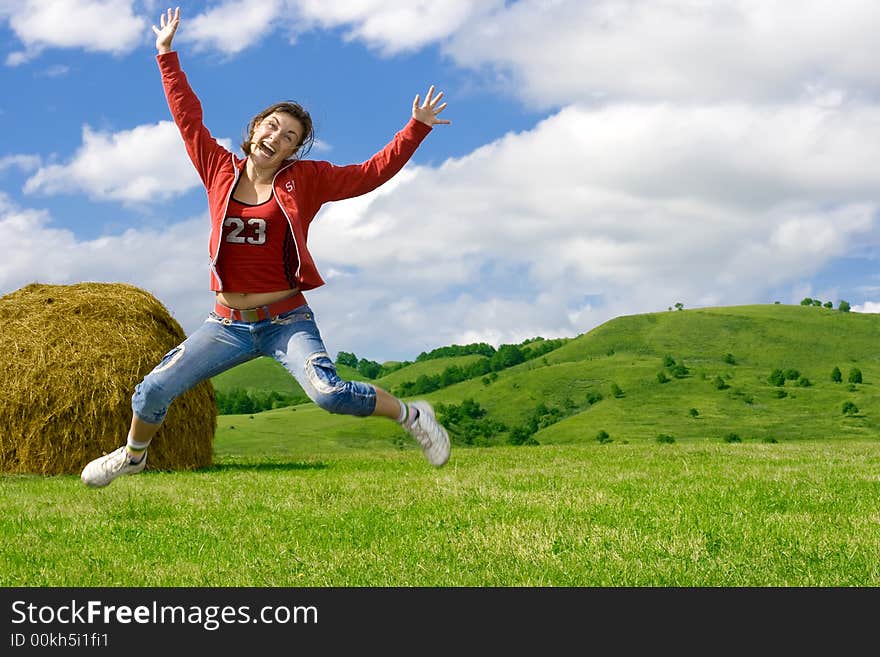 Beautiful crazy girl jumping