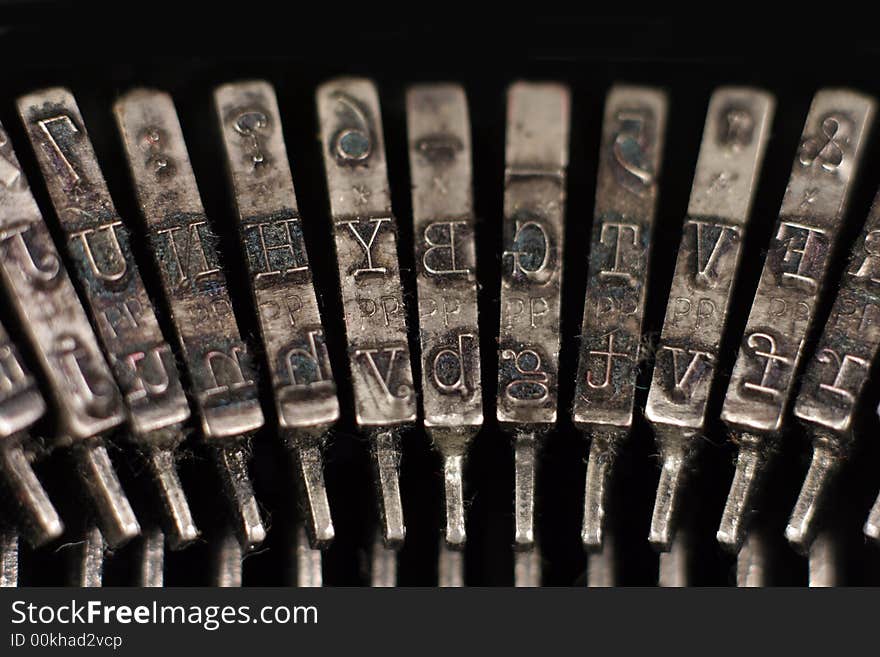 Close-up of old typewriter hammers