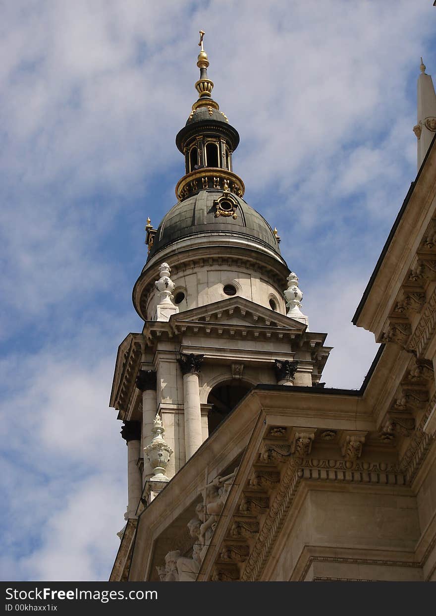 Decorated tower on the top of a church in Budapest. Decorated tower on the top of a church in Budapest