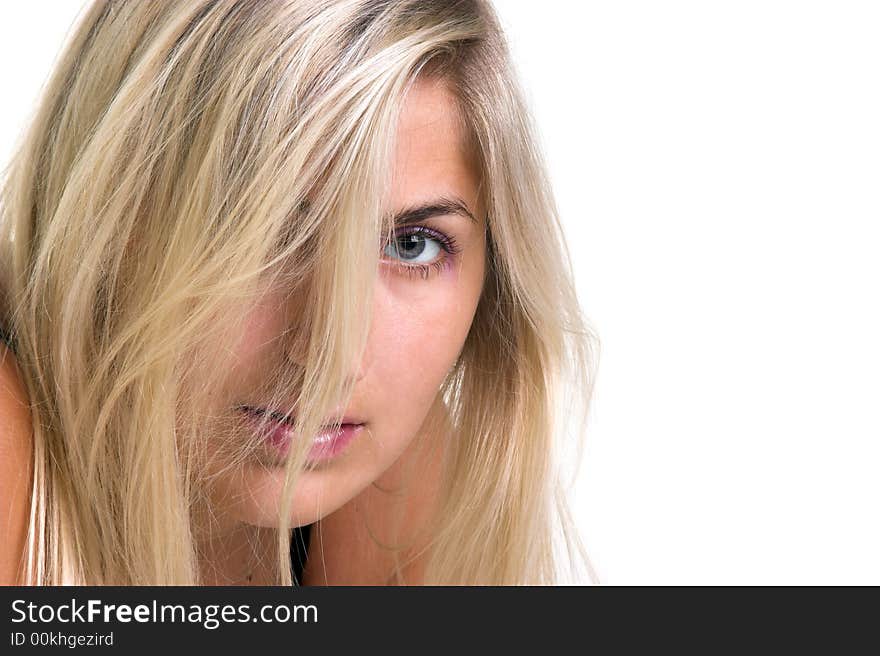 Close up of a young blond woman