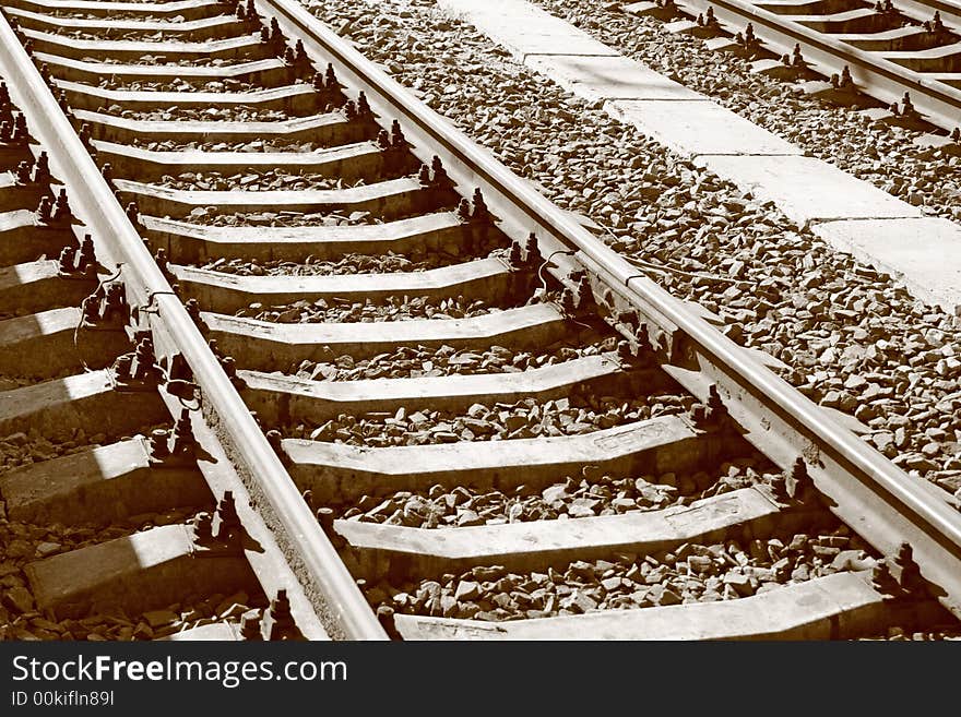 Straight railway in sepia, concept for our life