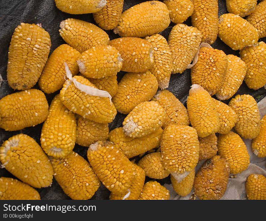 Maize ears in a rural market at Cuzco, Peru