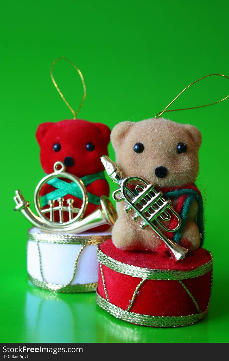 Brown bear in front as christmas decorations