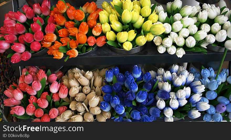 Colorful wooden tulips