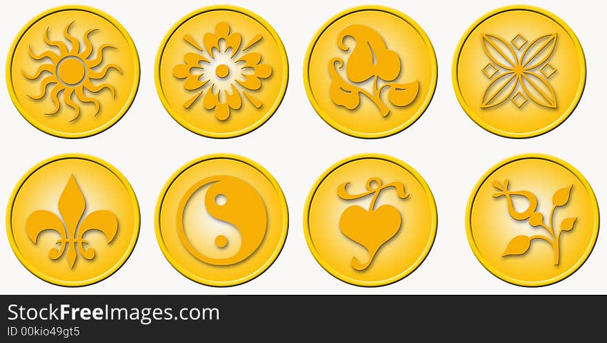 Six golden medals with six useful icons. Six golden medals with six useful icons