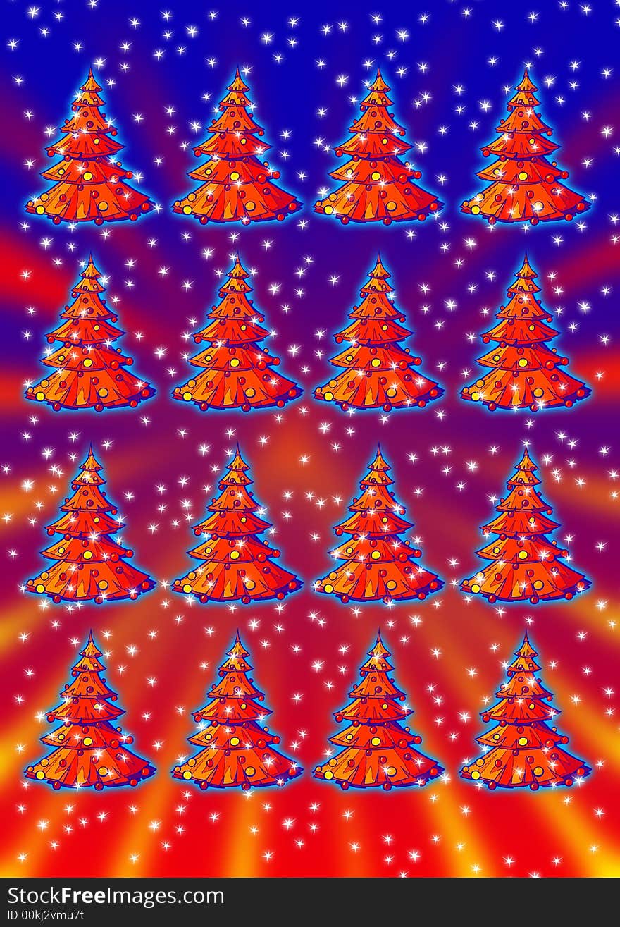 Illustration of a colorful Christmas trees.