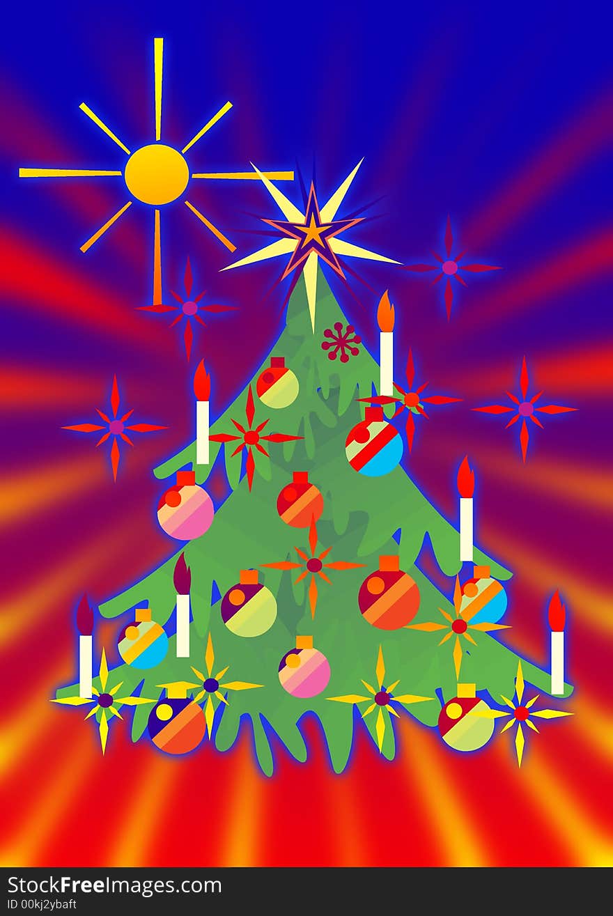 Illustration of a colorful Christmas tree.