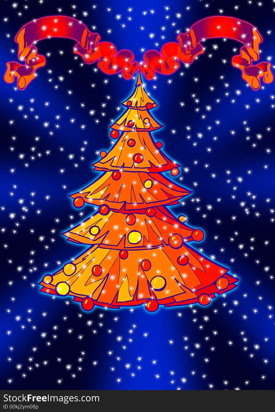 Illustration of a colorful Christmas tree in blue.