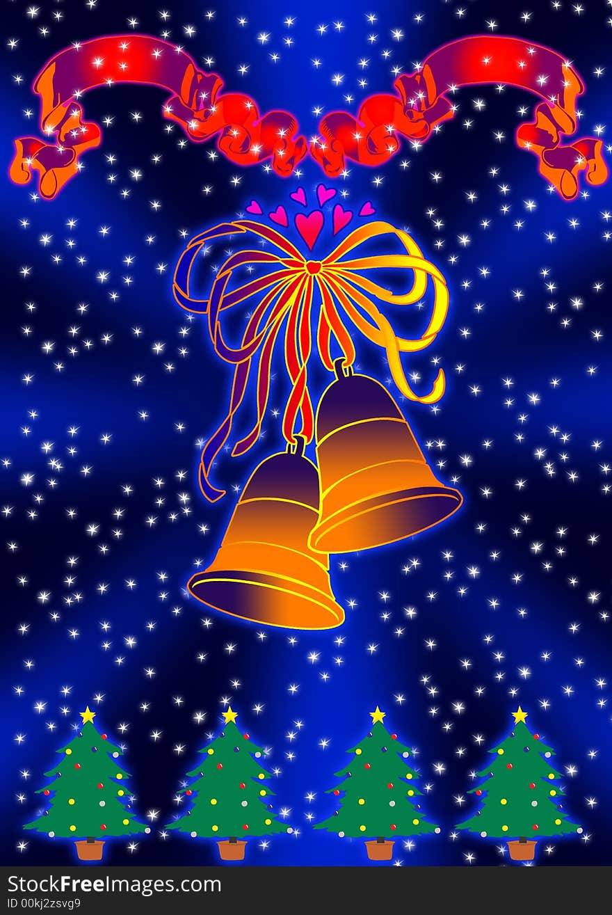 Illustration of a colorful Christmas tree and bells. Illustration of a colorful Christmas tree and bells.