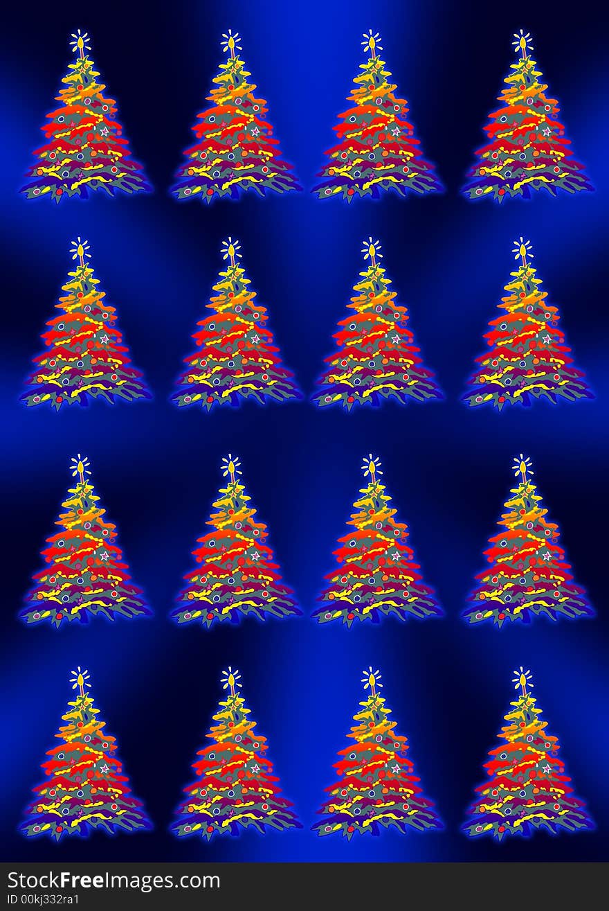 Illustration of a colorful Christmas trees.