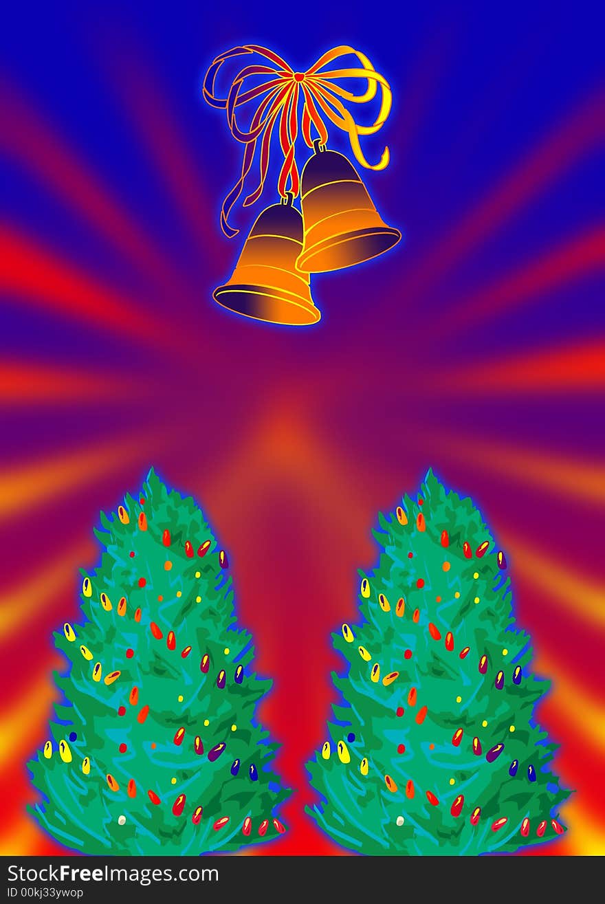 Illustration of a colorful Christmas bells and tree