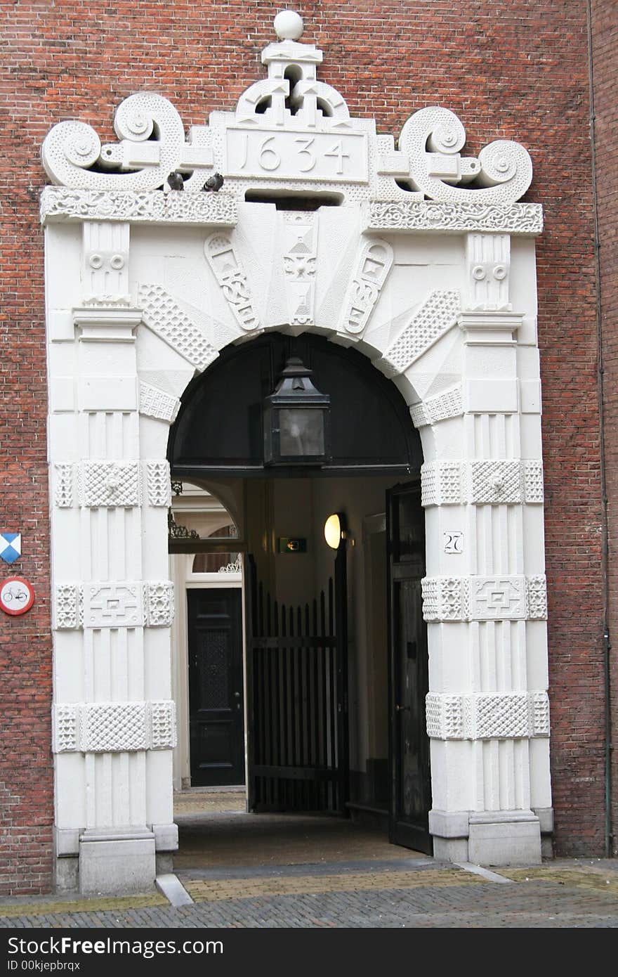 Doorway to a large building in Amsterdam, Holland