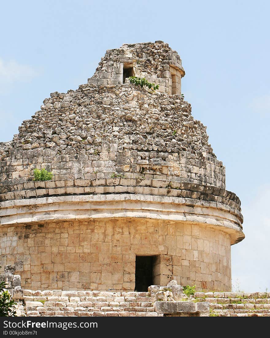 El Castillo Temple at Chichen Itza in Mexico. This is the largest of the stone temples found at this site. These ancient temples are now one one of the man made wonders of the world