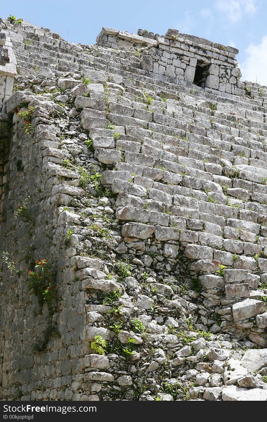 Large Mayan ruins at the site of Chichen Itza in the Yucatan Region of Mexico. These steps have been partially restored