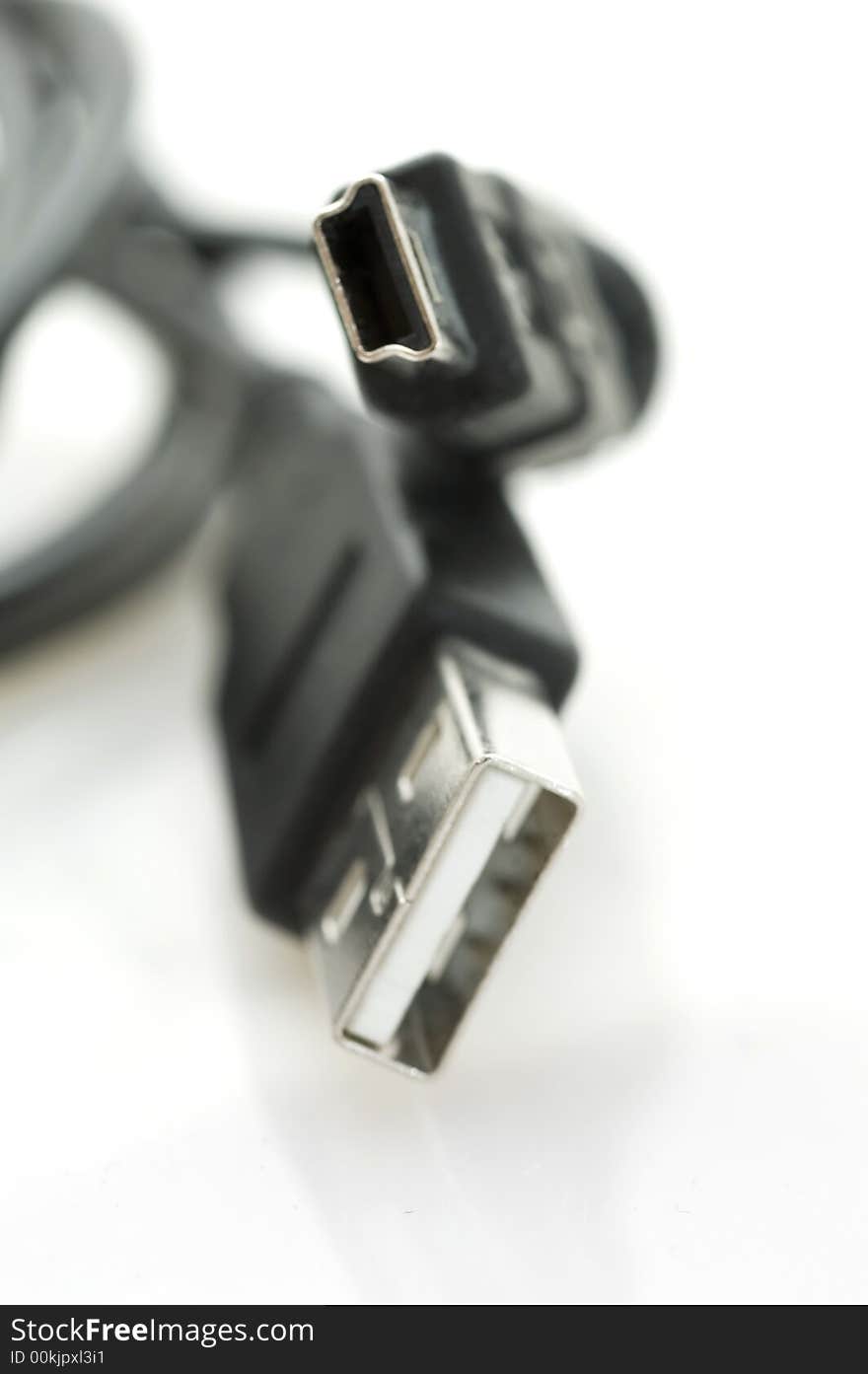 Close up view on USB connector on white background.