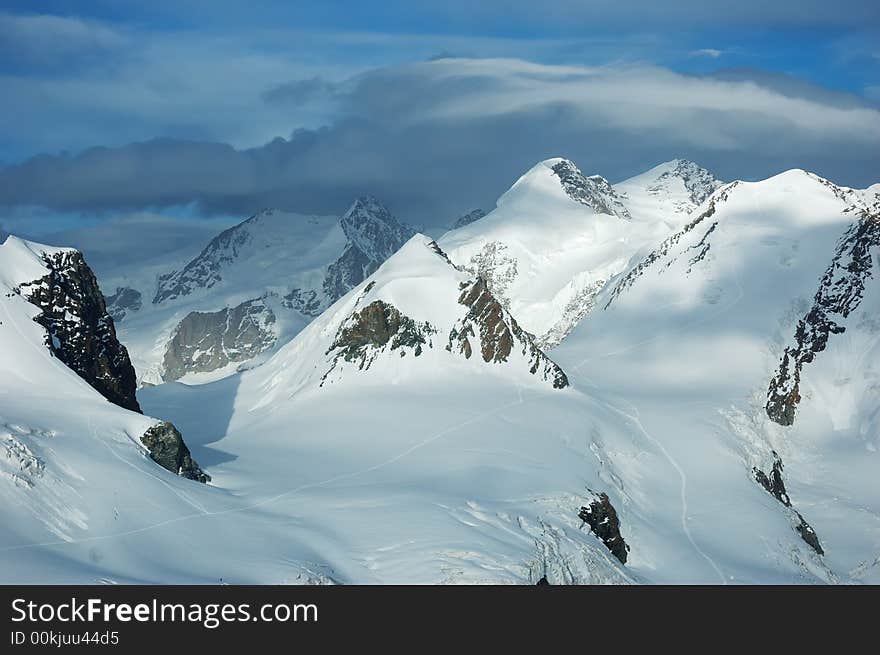 Mountain landscape: peaks and glaciers of Monte Rosa massif, west Alps, Europe