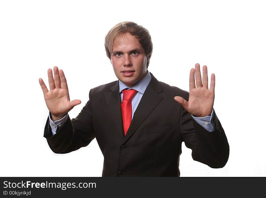 Business man with hands open isolated