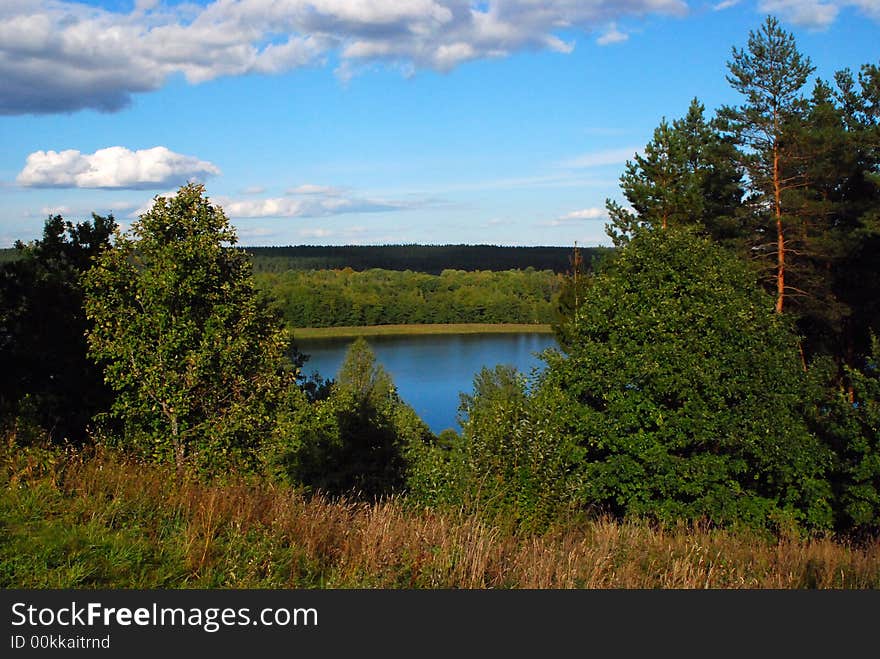 Lithuania. lake landscape with the blue sky