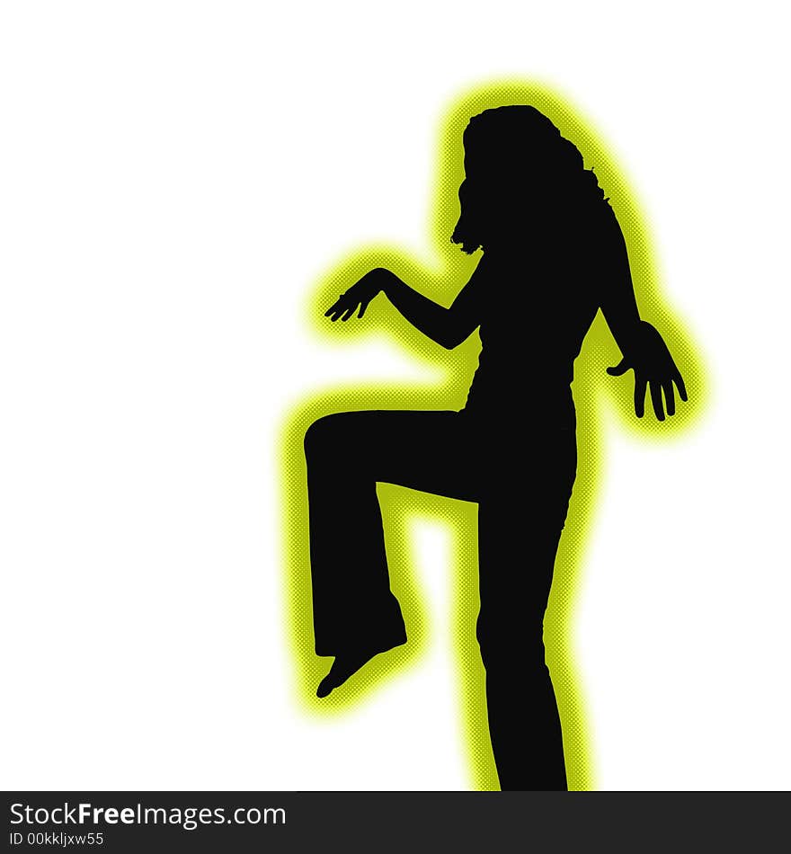 Retro tough girl silhouette ready for fighting action