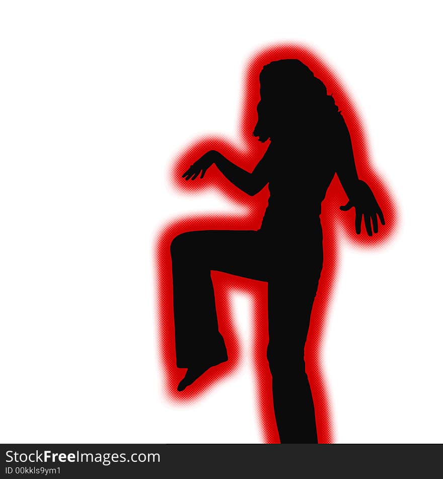 Retro tough girl silhouette ready for fighting action