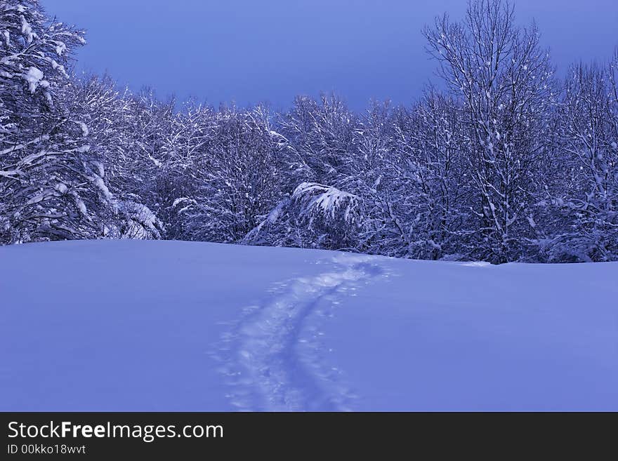 Landscape of mountain snow-covered in the brown