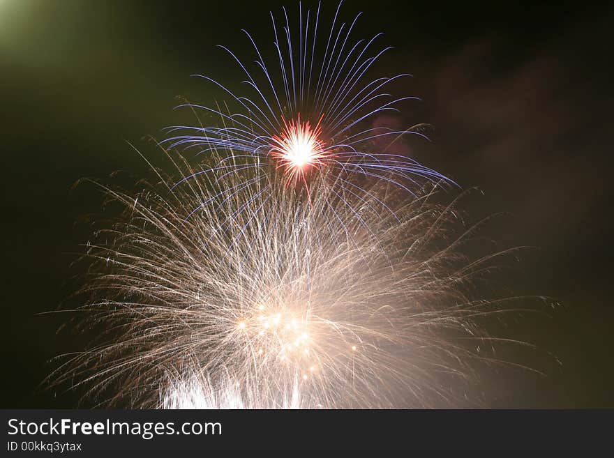 Fireworks blowing in the sky at night