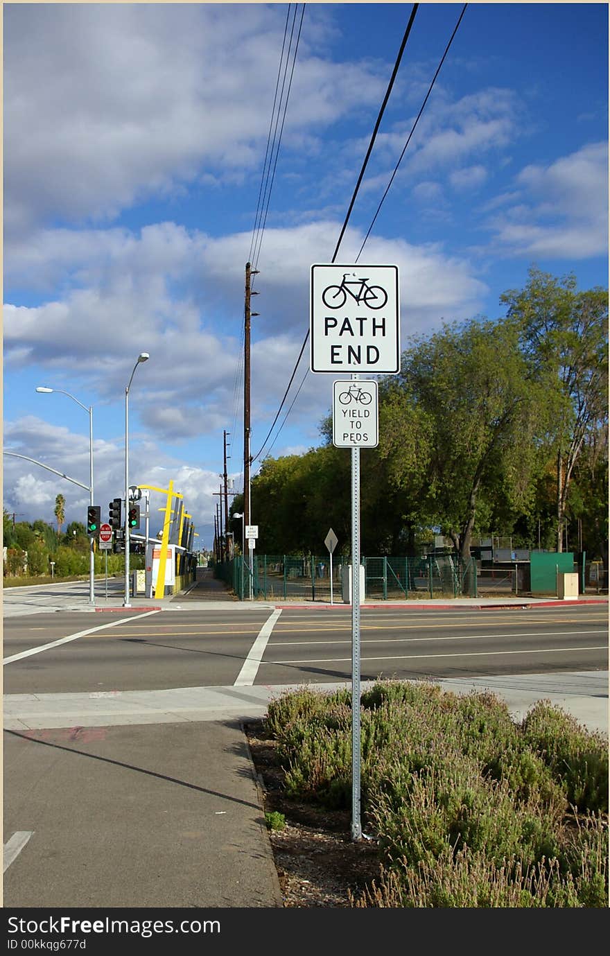 The end of the bike path in the suburbs. The end of the bike path in the suburbs.