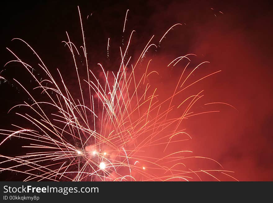 Fireworks blowing in the sky at night