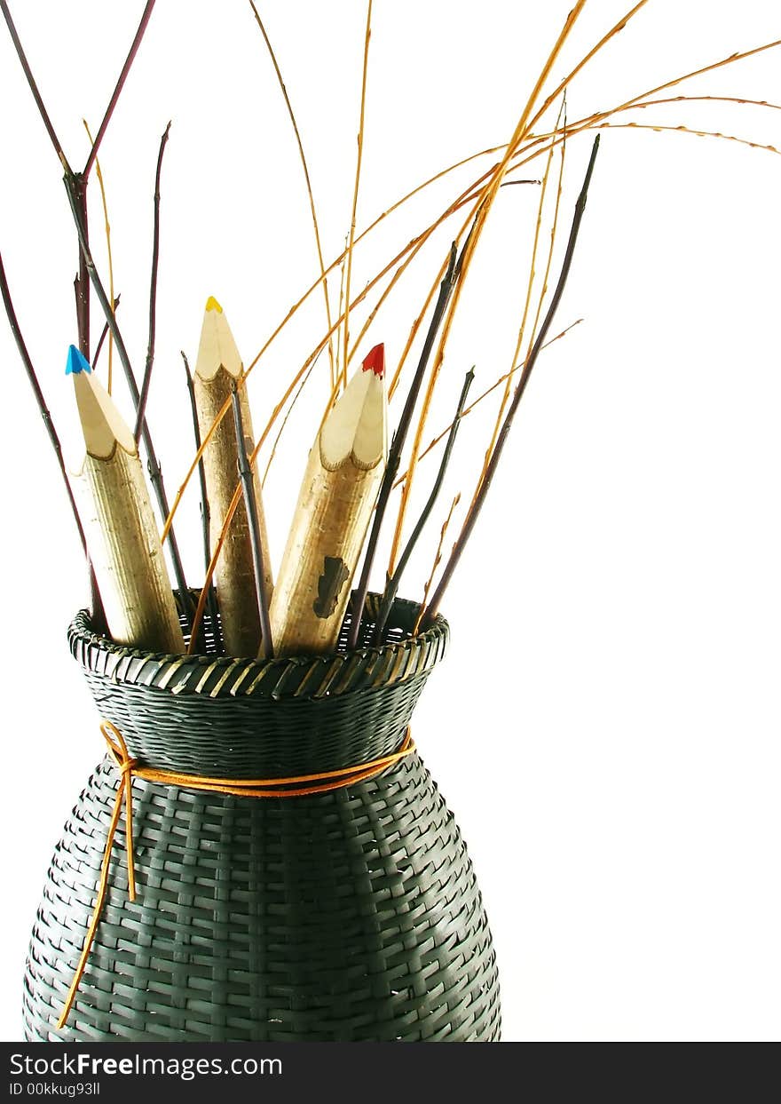 Coloured pencils in basket