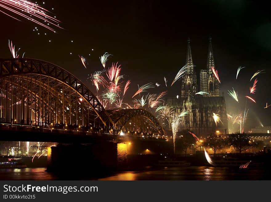 Fireworks blowing in the sky at night