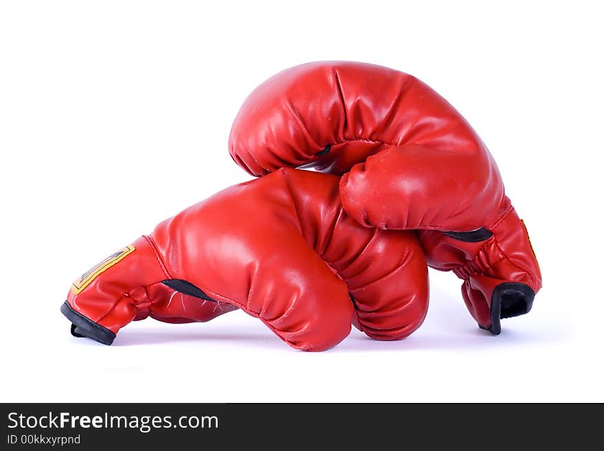 Red boxing gloves on white