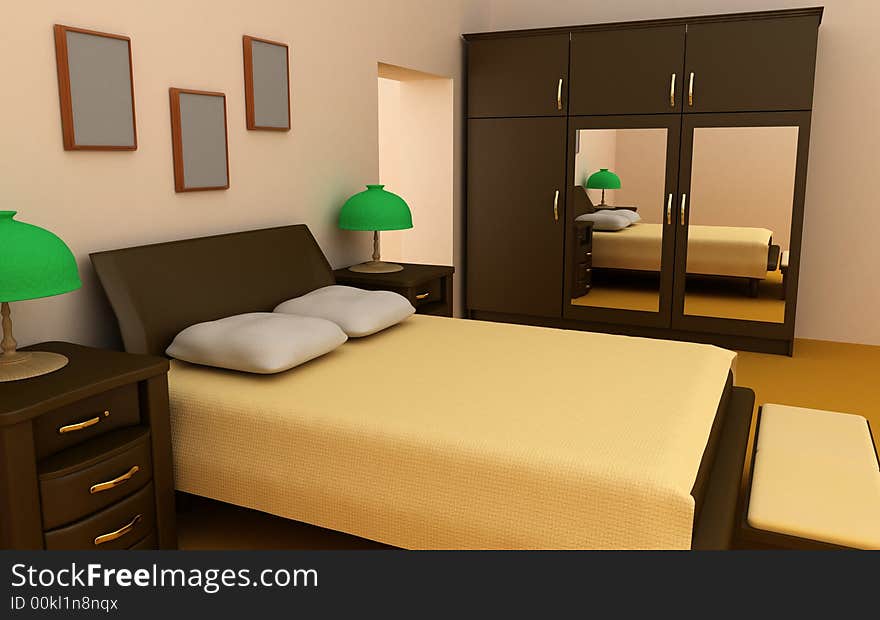 Cosy bedroom interior 3d