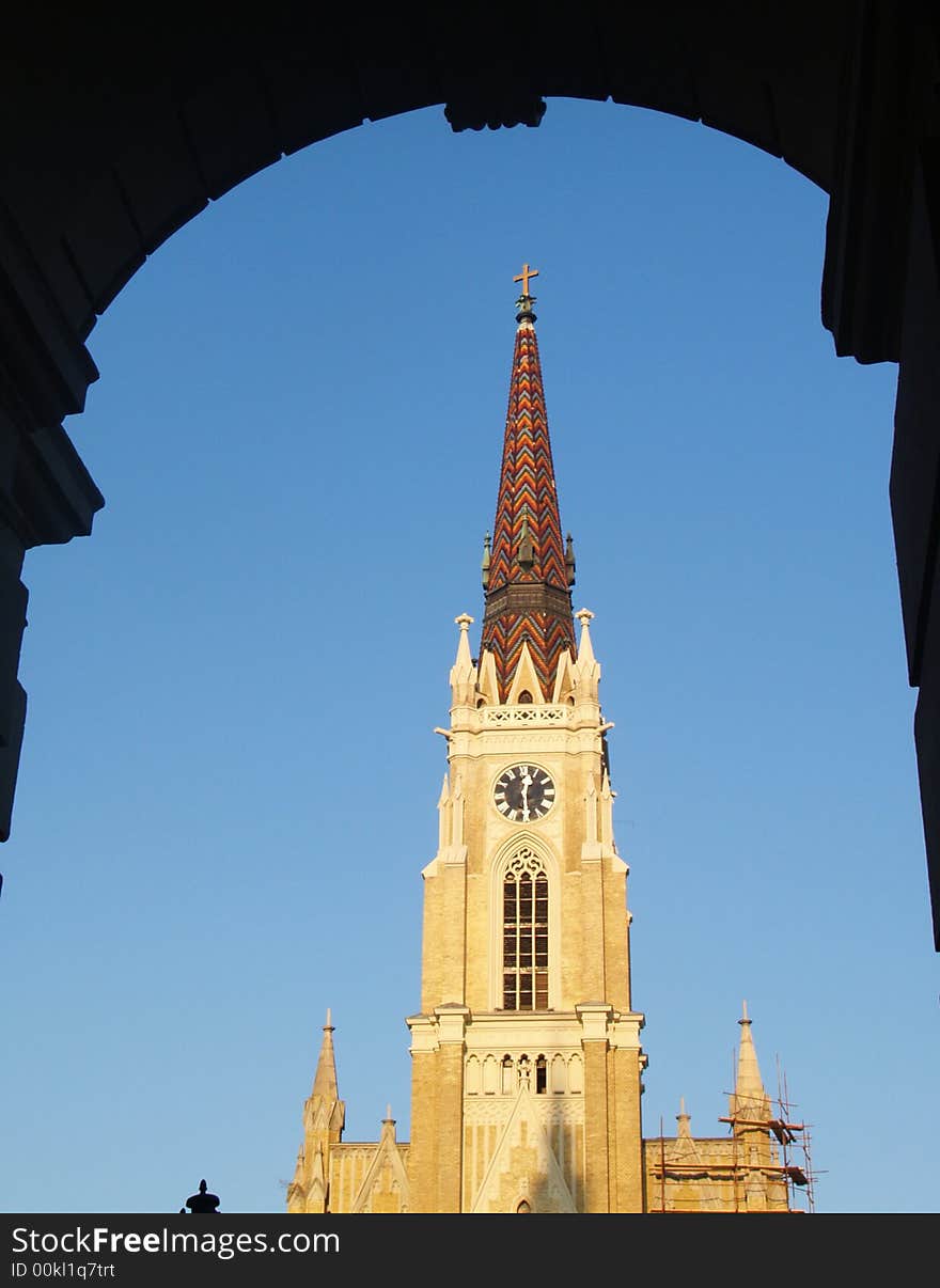 The spire of St. Mary Cathedral, Novi Sad, Serbia