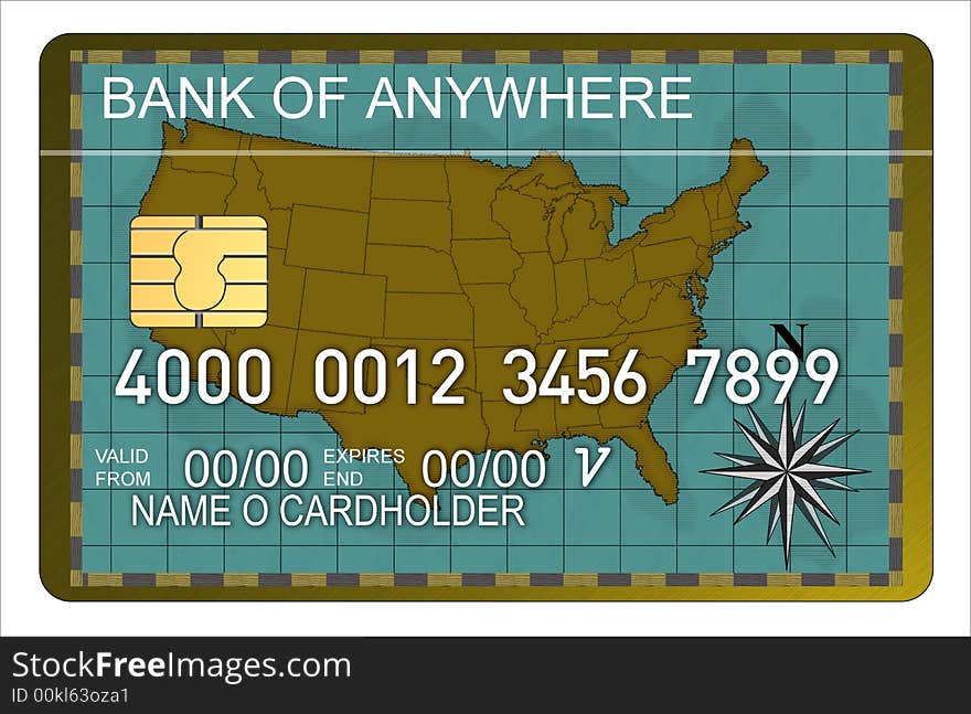 Vector art of a Credit card with map of the united states. Vector art of a Credit card with map of the united states