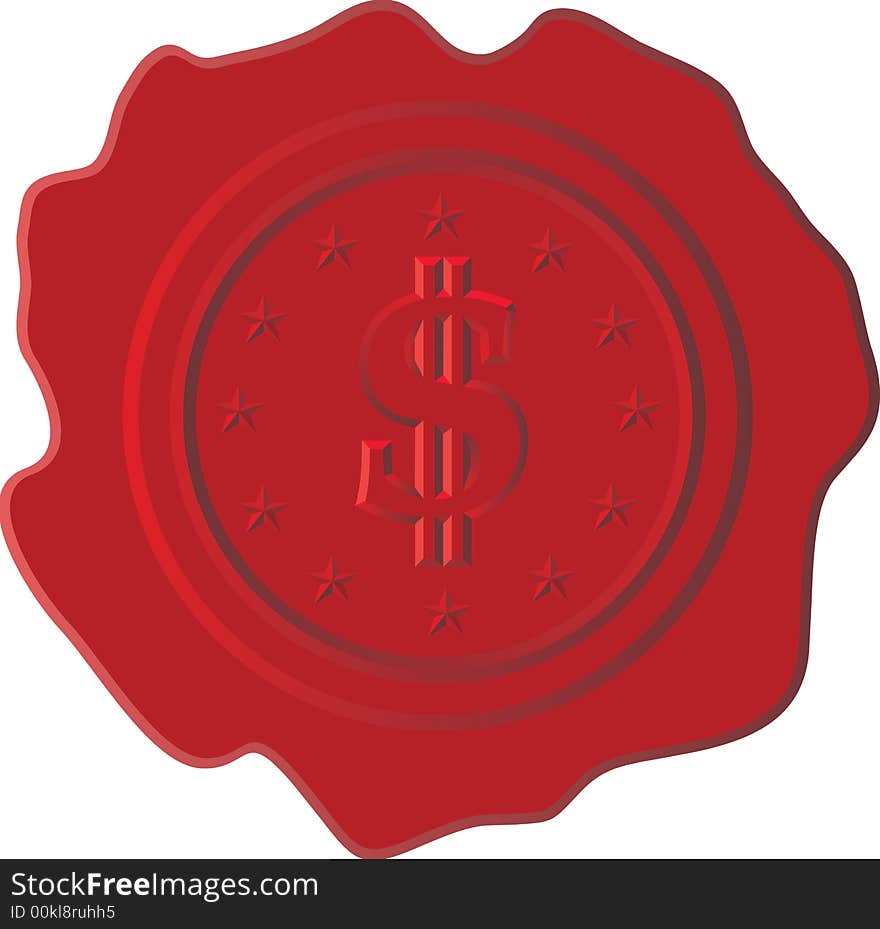 Vector illustration of red wax with dollar sign. Vector illustration of red wax with dollar sign