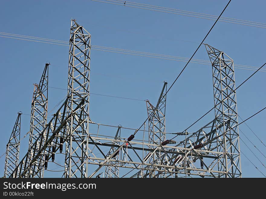 A high voltage power plant at a hydroelectric dam