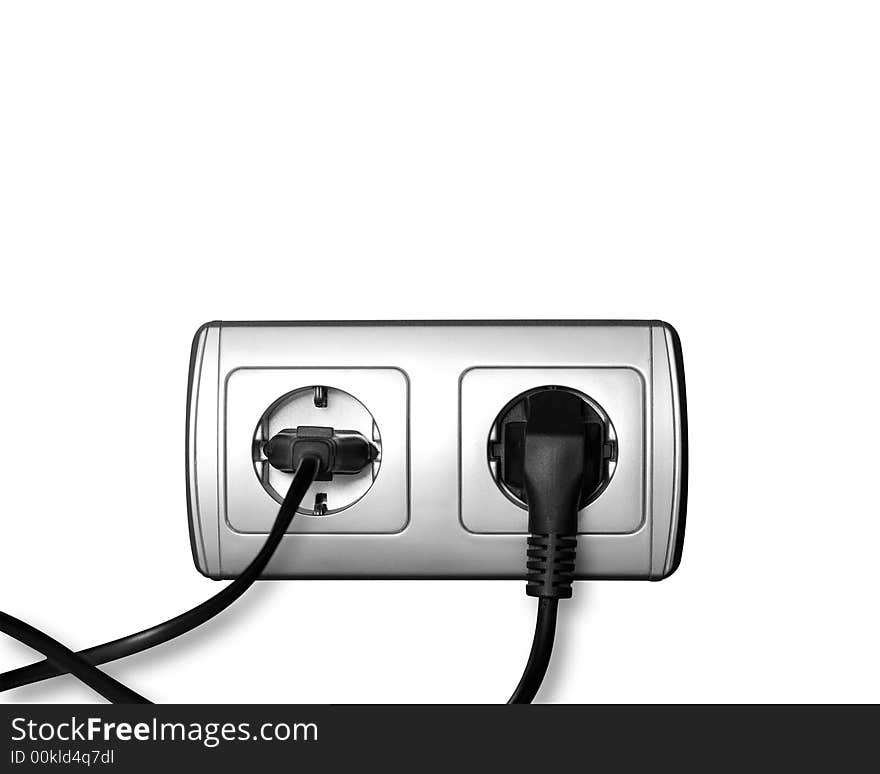 Double electric sokcet isolated over white background. Double electric sokcet isolated over white background