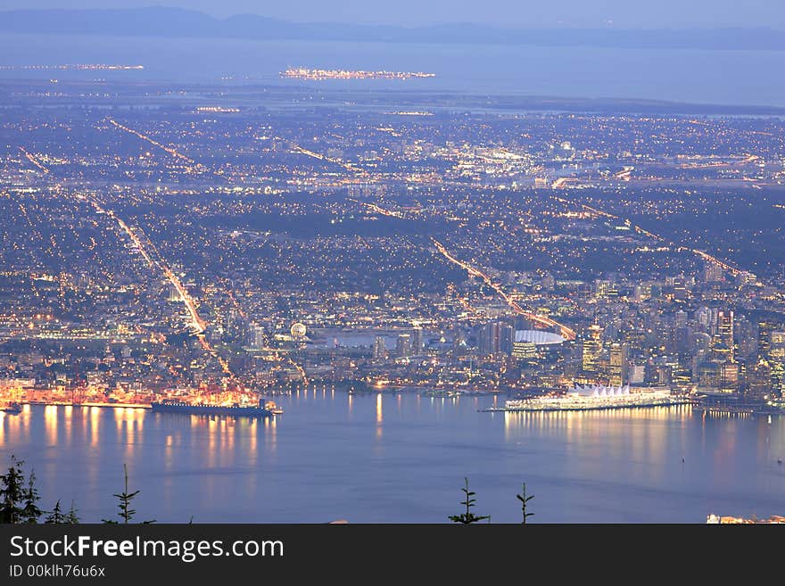 Vancouver city arial view at night