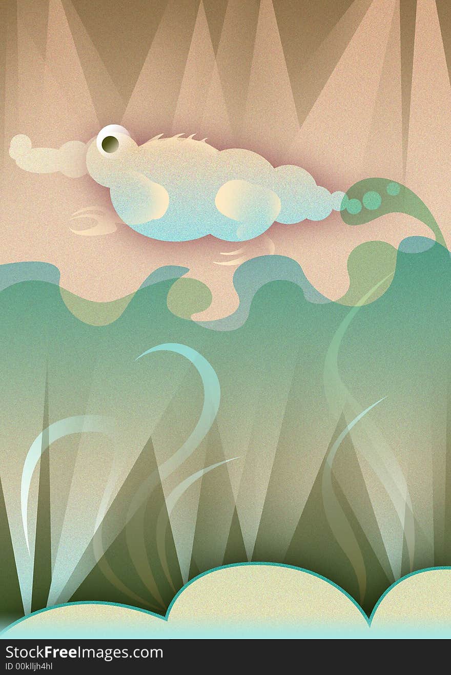 Underwater animated creature on soft background