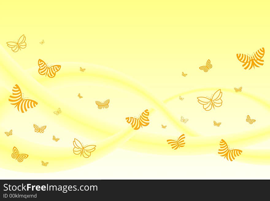 Butterflies flying over yellow background