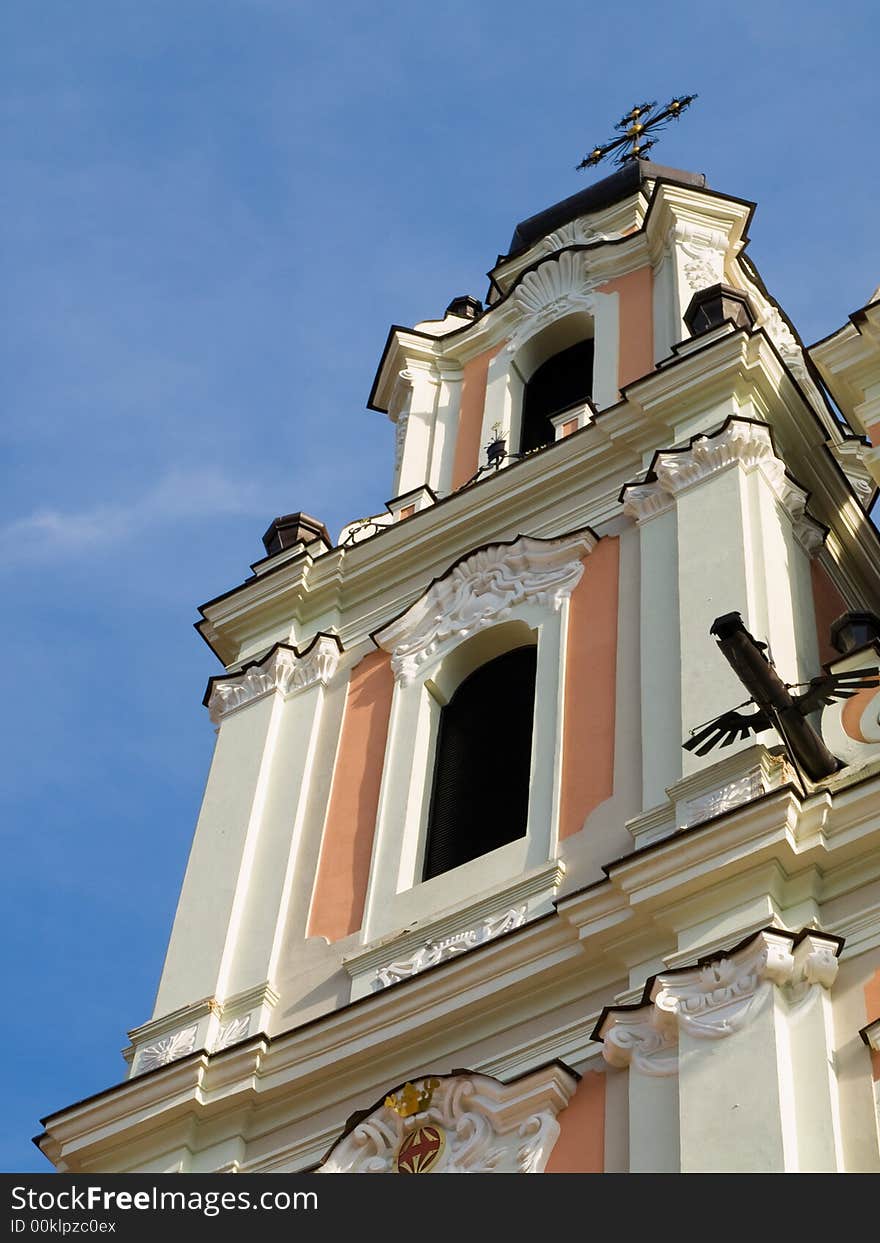 A detailed with ornaments and carvings church tower