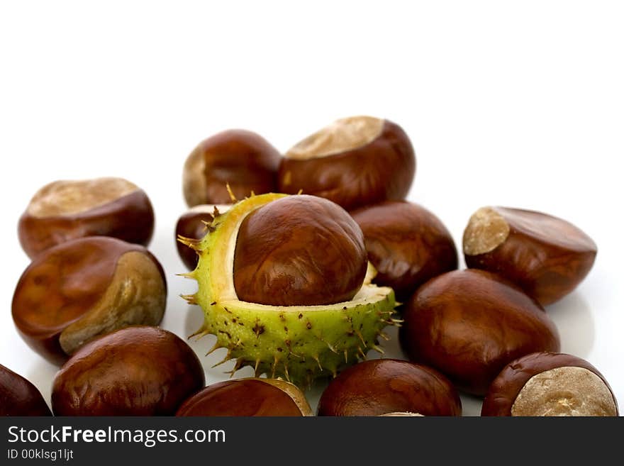 Chestnuts close up isolated