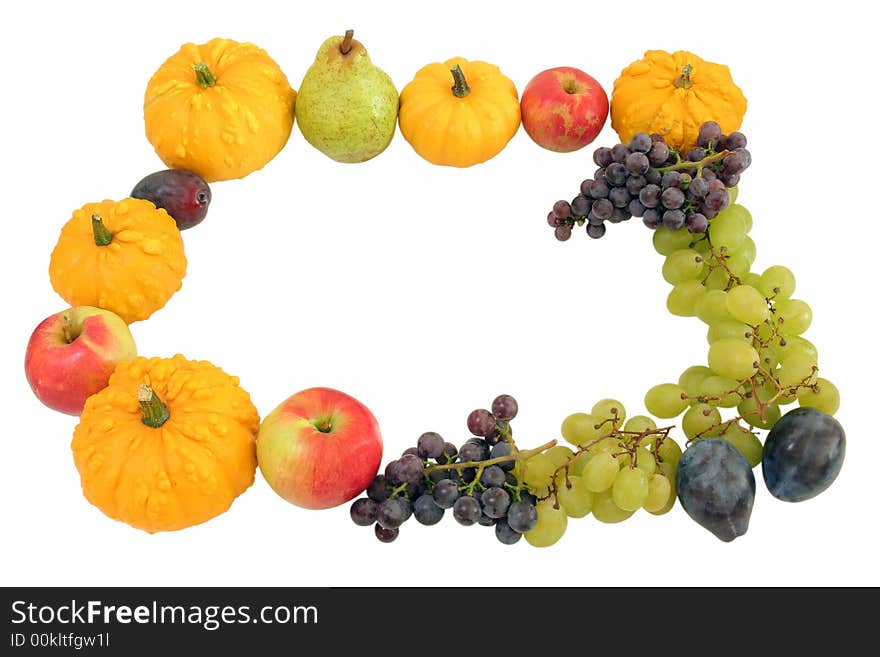 Fruit and vegetable on white