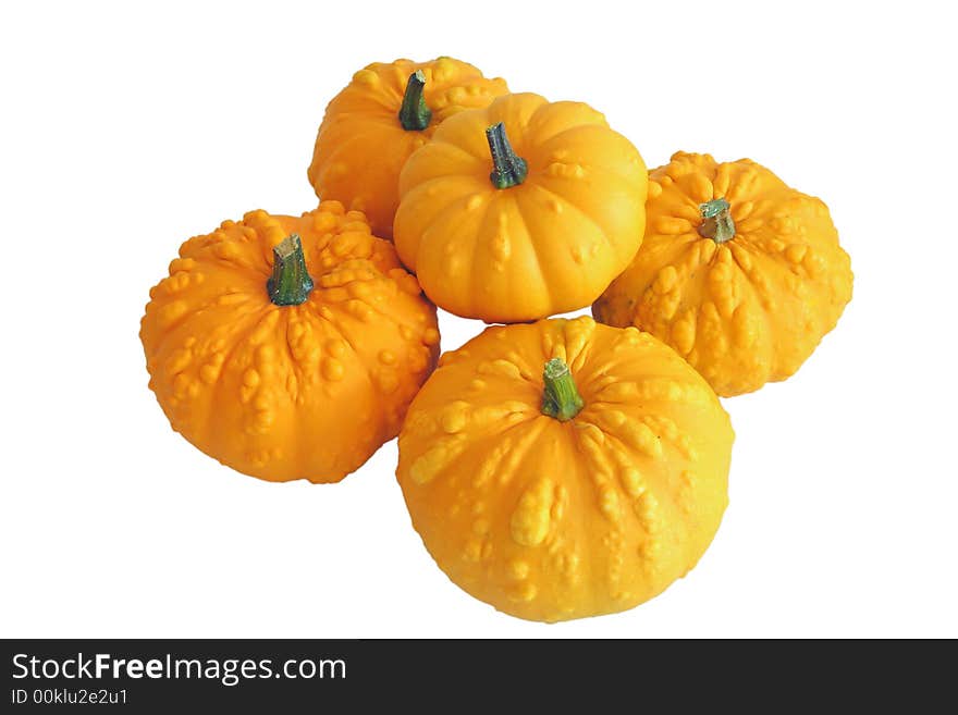 Bunch of ornamental squash on white