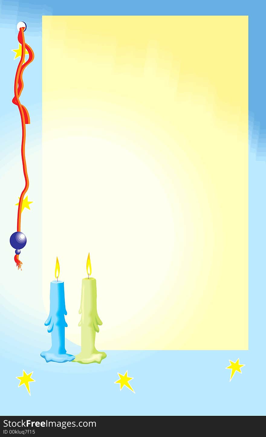 Christmas decoration and  Candles on yellow background