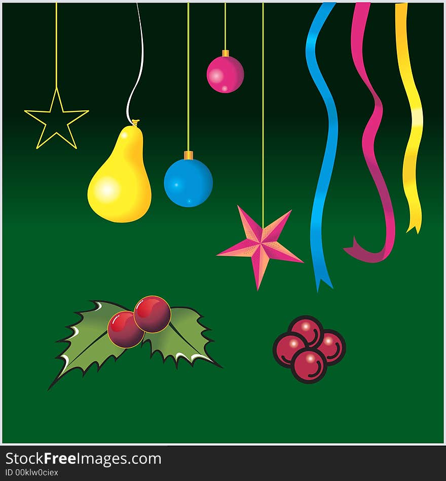 Christmas decorations with balloons, stars, and colourful ribbons