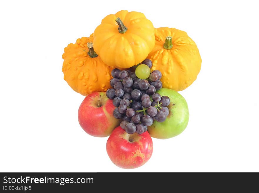 Fruit and vegetable on white