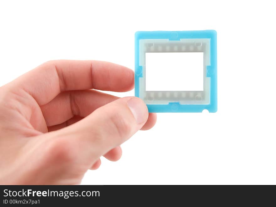 Slide frame in hand, isolated white