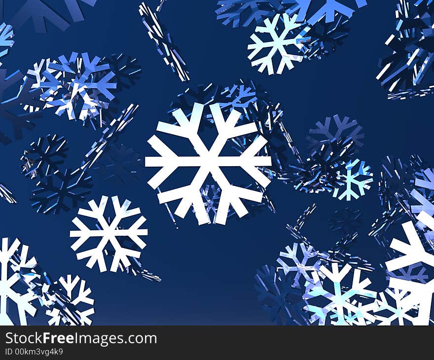 An illustration of crystal snowflakes falling on a blue abckground. An illustration of crystal snowflakes falling on a blue abckground.